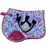 Horse Riding Unicorn Style Cotton Jumper Saddle Pad And Fly Veil Set