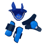 Royalian Equestrian Horse Cotton Blue Big Diamond Full Dressage Pad Set - One Fly veil – Two Brushing Boots – Two Hind Boots tapis de selles - Royalian